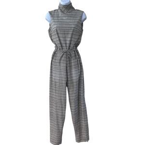 VTG MAG 2 Piece Set Blouse and Pants 100% Silk Cowl Neck Gray Stripes Size 4